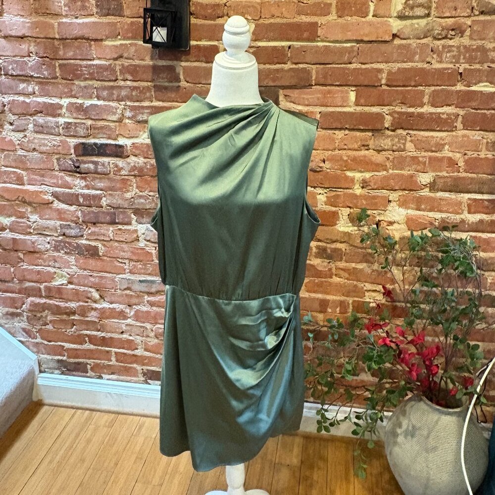 NWT - Abercrombie High Neck Olive Green Draped Mini Dress - XL